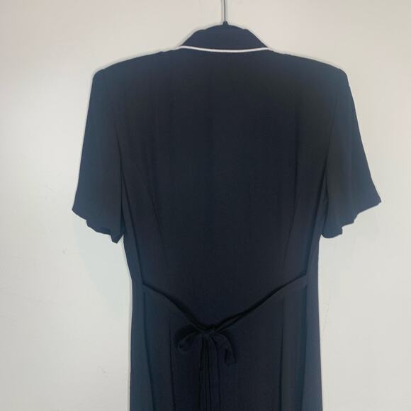 Leslie Fay Black Midi Dress Button Front Sz ? Medium - Picture 6 of 8